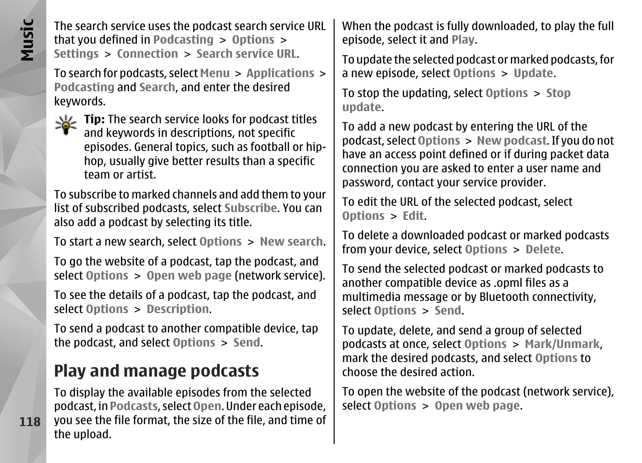 Play and manage podcasts, Music | Nokia N97 User Manual | Page 118 / 357