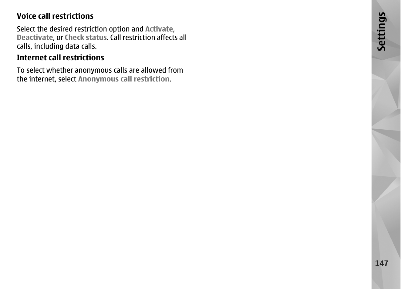Se ttings | Nokia N97 User Manual | Page 147 / 357