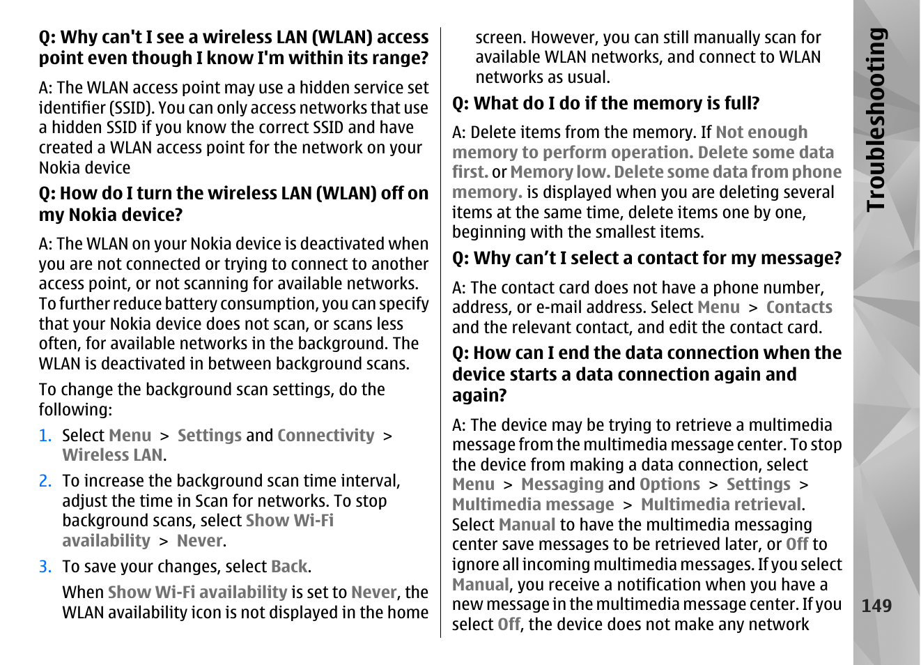 Troubl es hooti ng | Nokia N97 User Manual | Page 149 / 357