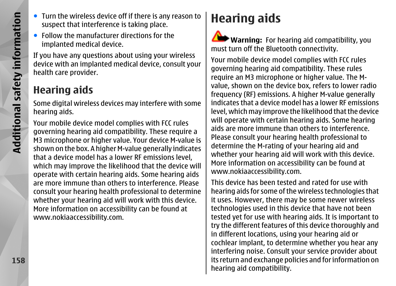 Hearing aids, Additional safety information | Nokia N97 User Manual | Page 158 / 357
