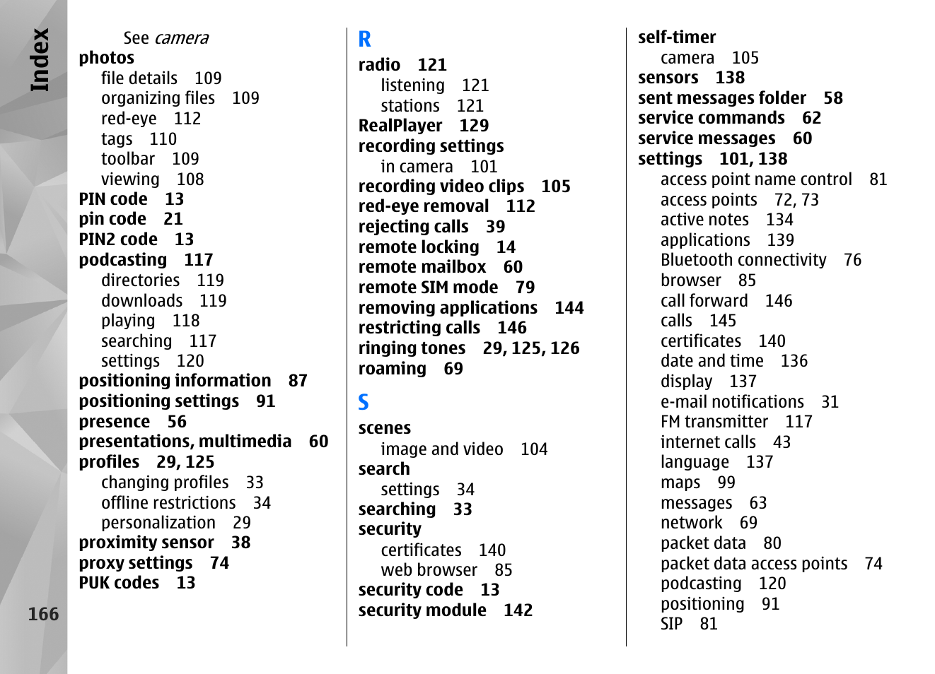 Index | Nokia N97 User Manual | Page 166 / 357
