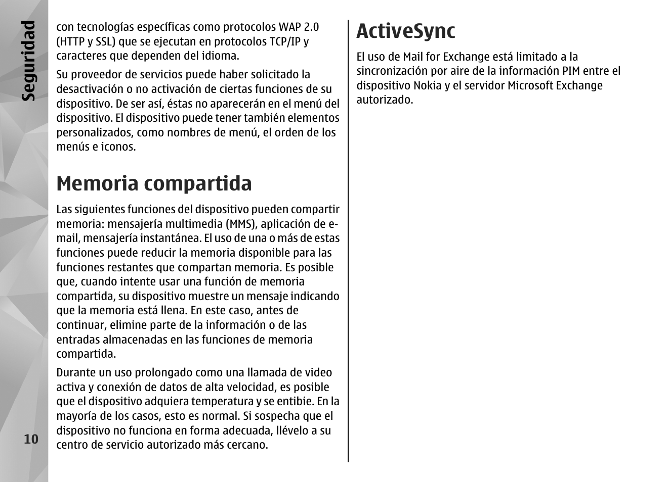 Memoria compartida, Activesync, Se gu ridad | Nokia N97 User Manual | Page 178 / 357