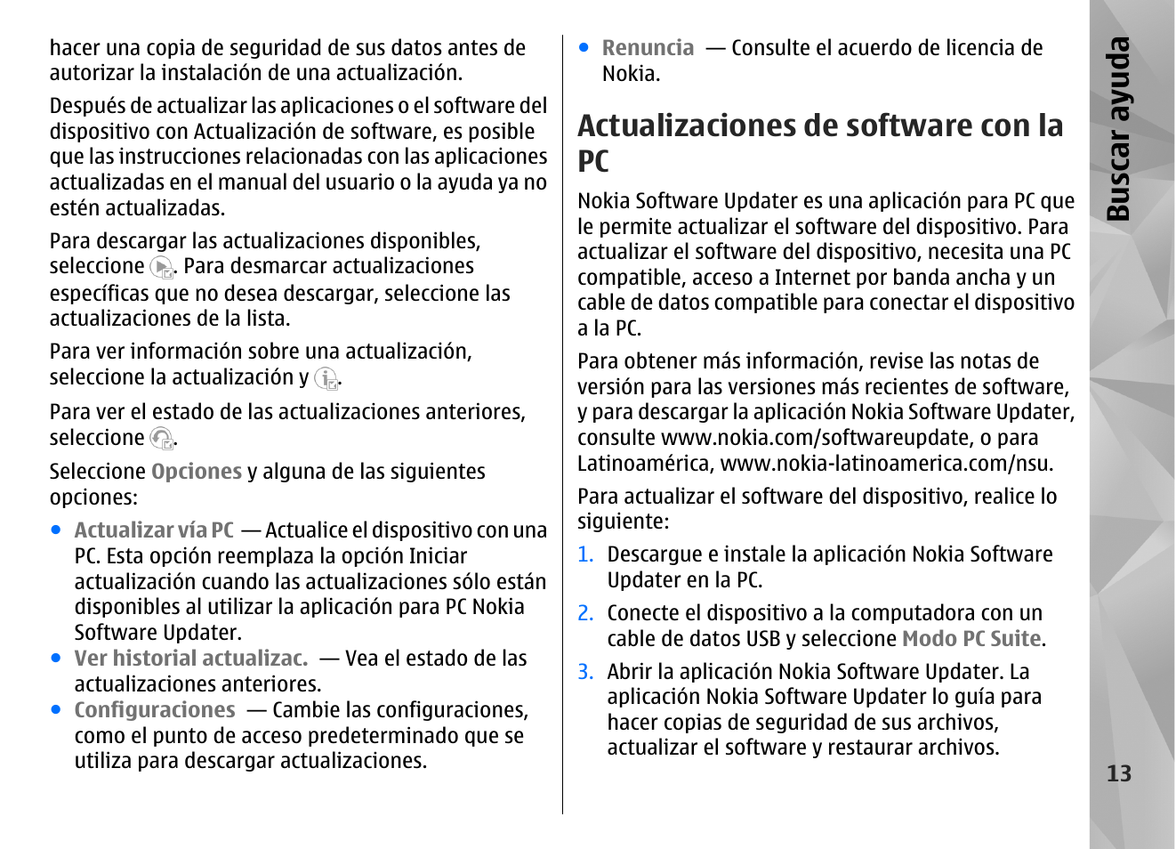 Actualizaciones de software con la pc, Bu sc ar ay ud a | Nokia N97 User Manual | Page 181 / 357