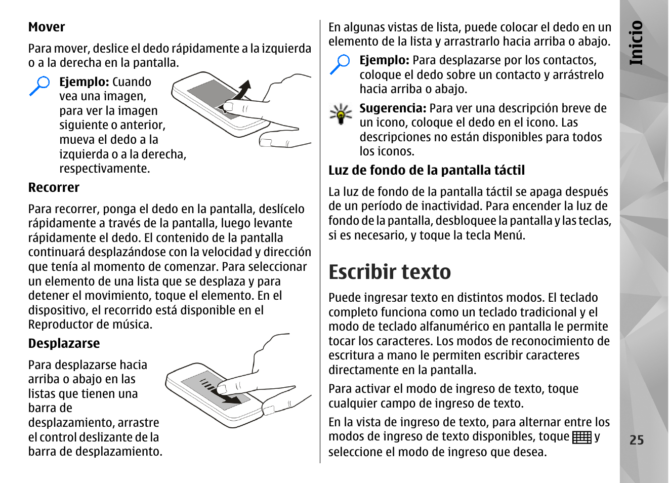 Escribir texto, Inicio | Nokia N97 User Manual | Page 193 / 357