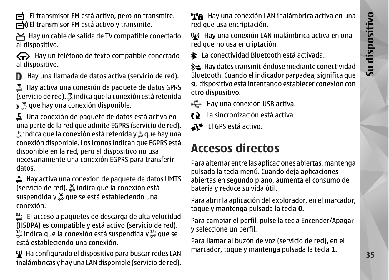 Accesos directos, Su dis pos itivo | Nokia N97 User Manual | Page 203 / 357