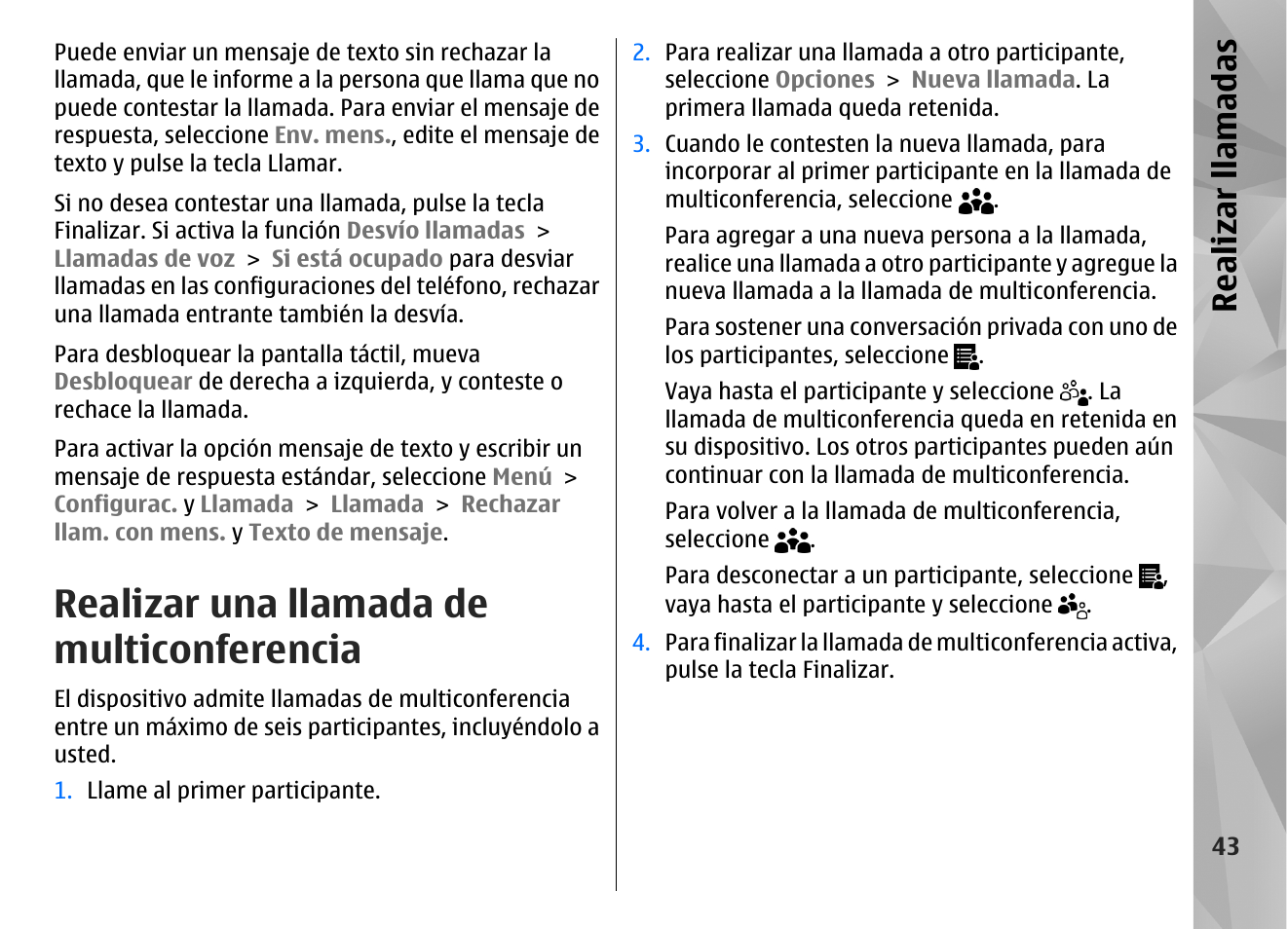 Realizar una llamada de multiconferencia, Realizar llamadas | Nokia N97 User Manual | Page 211 / 357