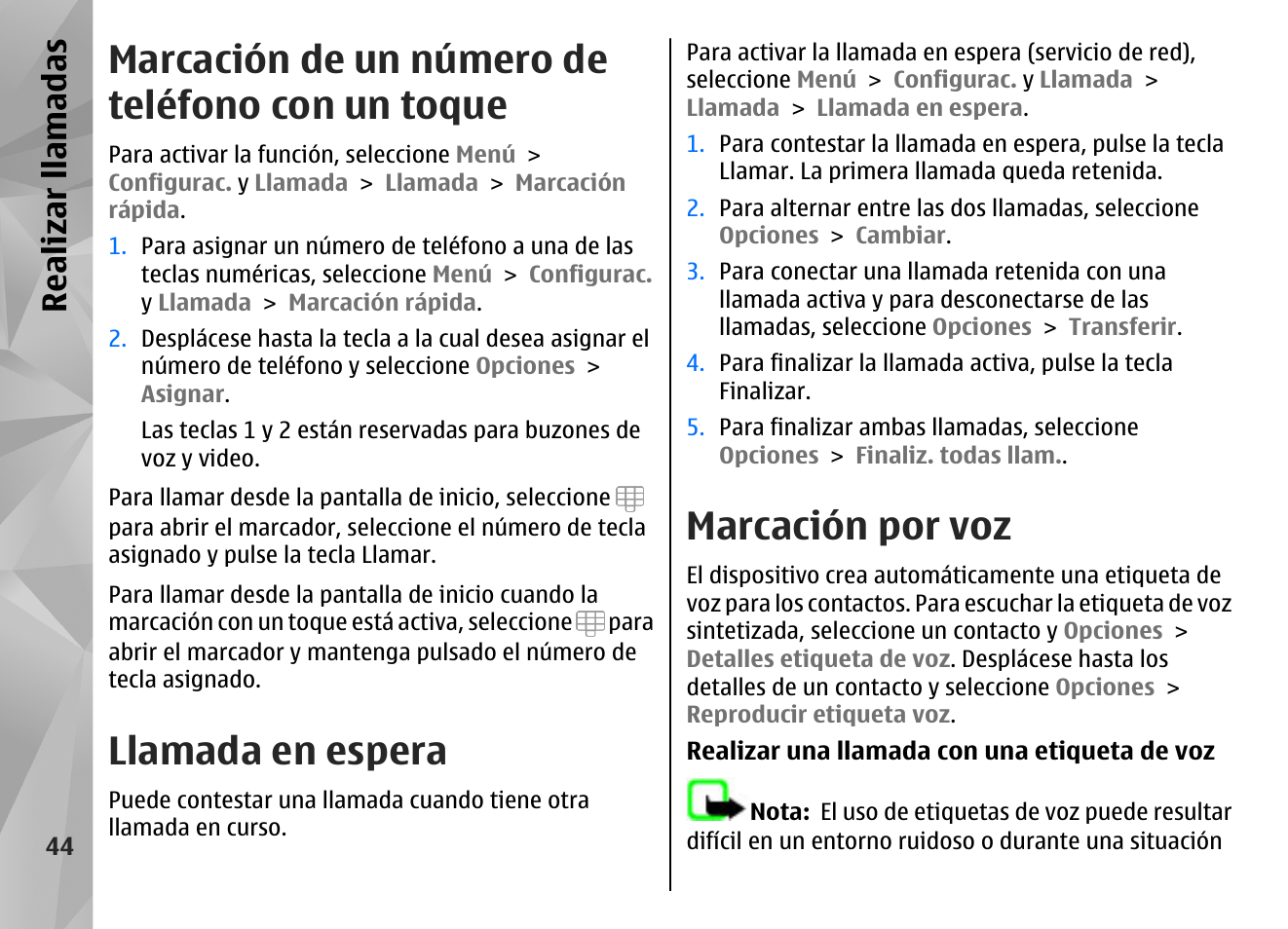 Marcación de un número de teléfono con un toque, Llamada en espera, Marcación por voz | Realizar llamadas | Nokia N97 User Manual | Page 212 / 357