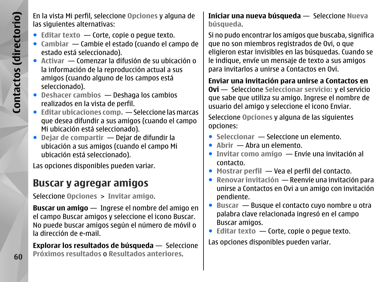 Buscar y agregar amigos, Con tac tos (d irec tori o) | Nokia N97 User Manual | Page 228 / 357