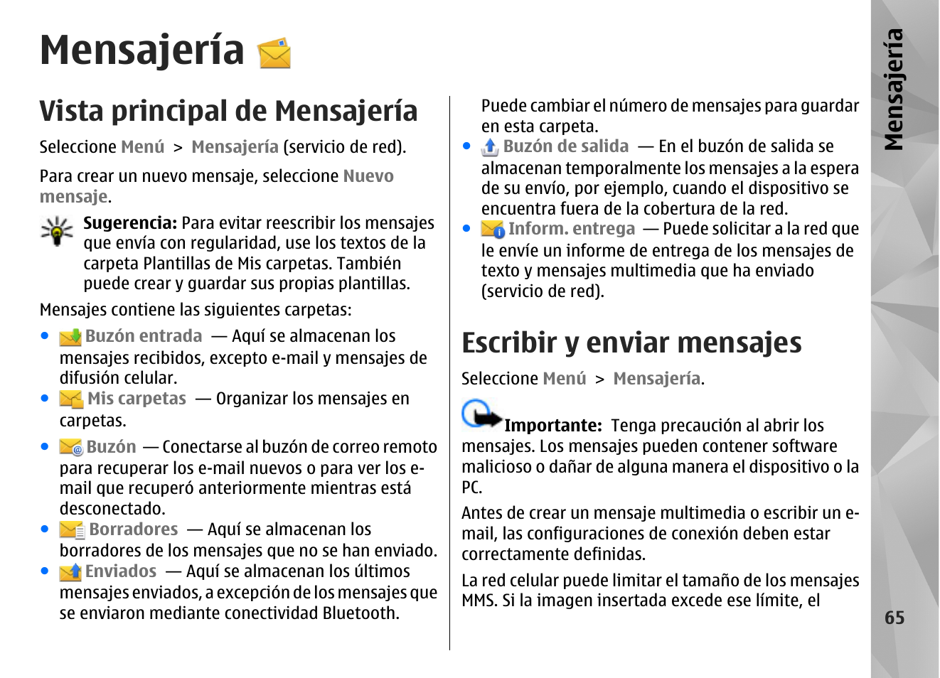 Mensajería, Vista principal de mensajería, Escribir y enviar mensajes | Nokia N97 User Manual | Page 233 / 357