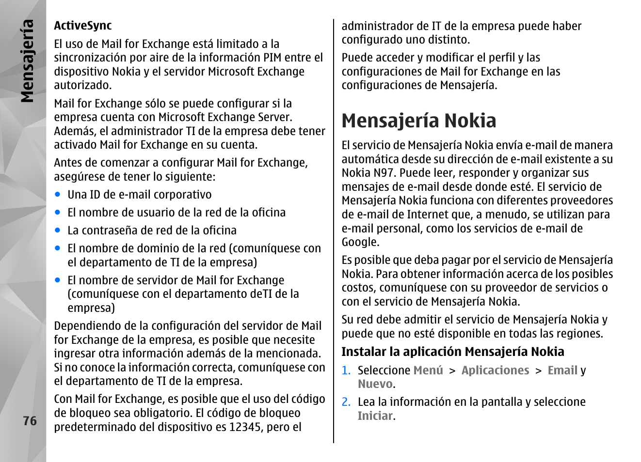 Mensajería nokia, Mensajería | Nokia N97 User Manual | Page 244 / 357