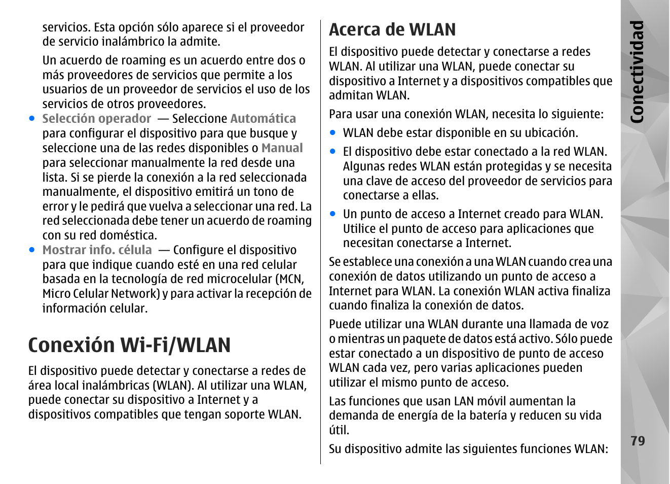 Conexión wi-fi/wlan, Acerca de wlan, Con ectividad | Nokia N97 User Manual | Page 247 / 357