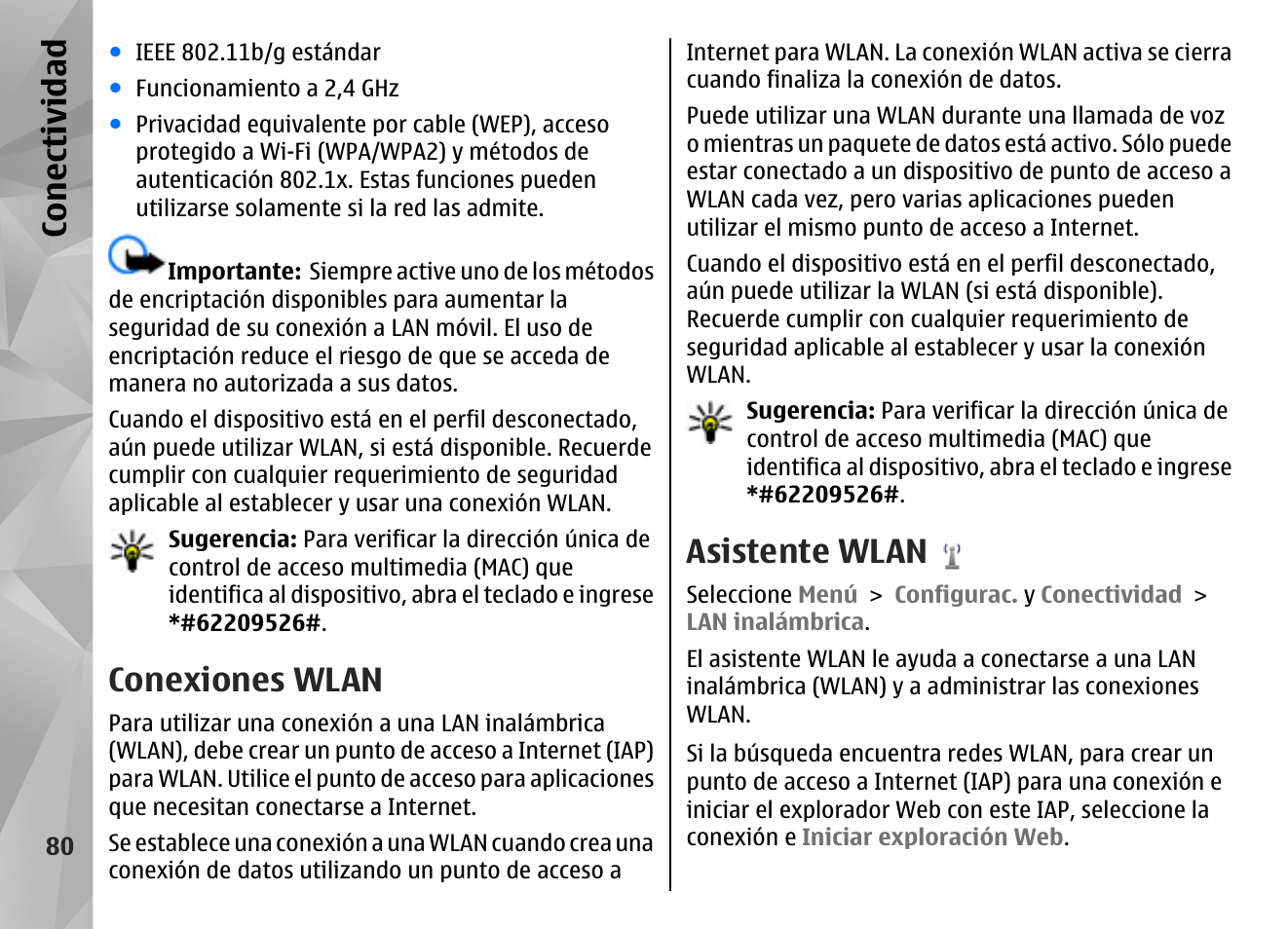 Conexiones wlan, Asistente wlan, Con ectividad | Nokia N97 User Manual | Page 248 / 357