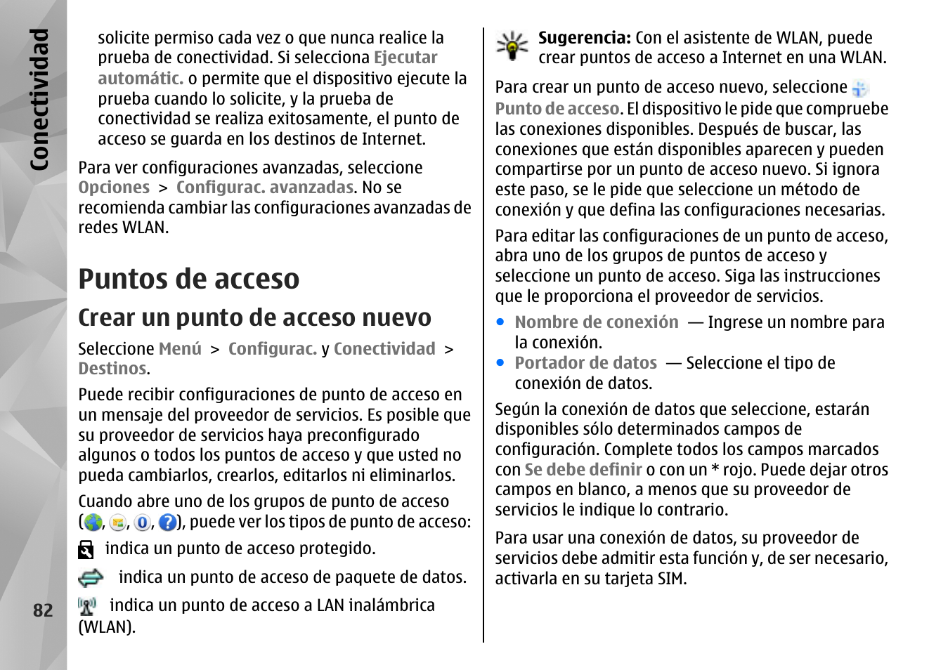 Puntos de acceso, Crear un punto de acceso nuevo, Con ectividad | Nokia N97 User Manual | Page 250 / 357