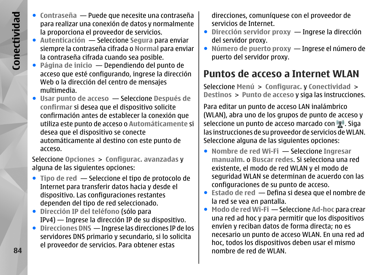 Puntos de acceso a internet wlan, Con ectividad | Nokia N97 User Manual | Page 252 / 357