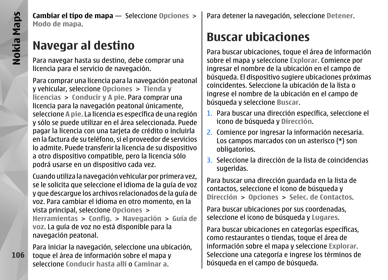 Navegar al destino, Buscar ubicaciones, Nokia maps | Nokia N97 User Manual | Page 274 / 357