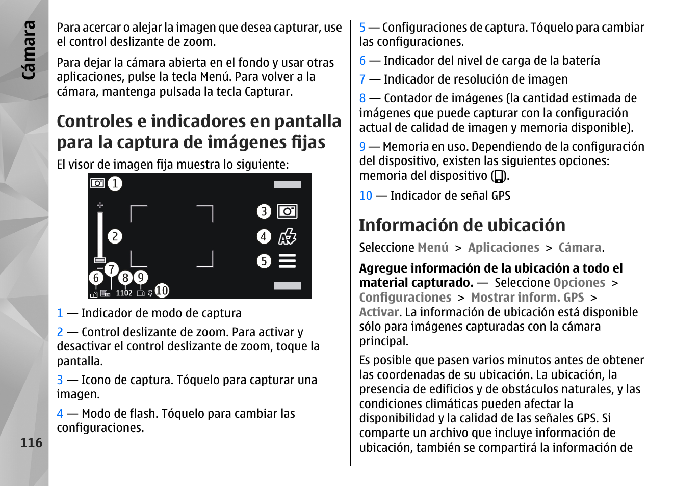 Información de ubicación, Cá mara | Nokia N97 User Manual | Page 284 / 357