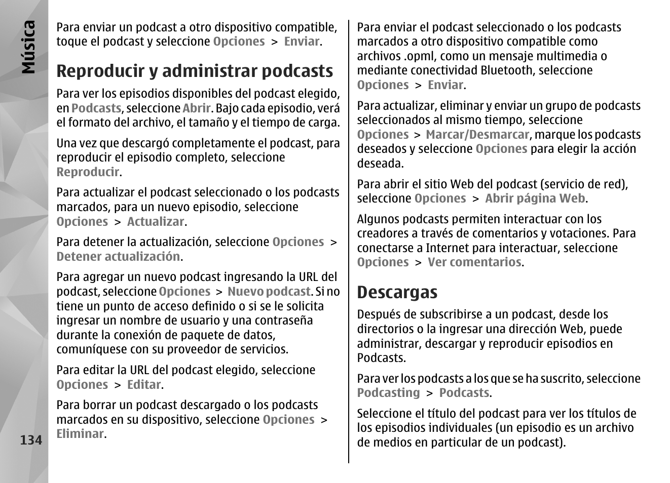 Reproducir y administrar podcasts, Descargas, Música | Nokia N97 User Manual | Page 302 / 357