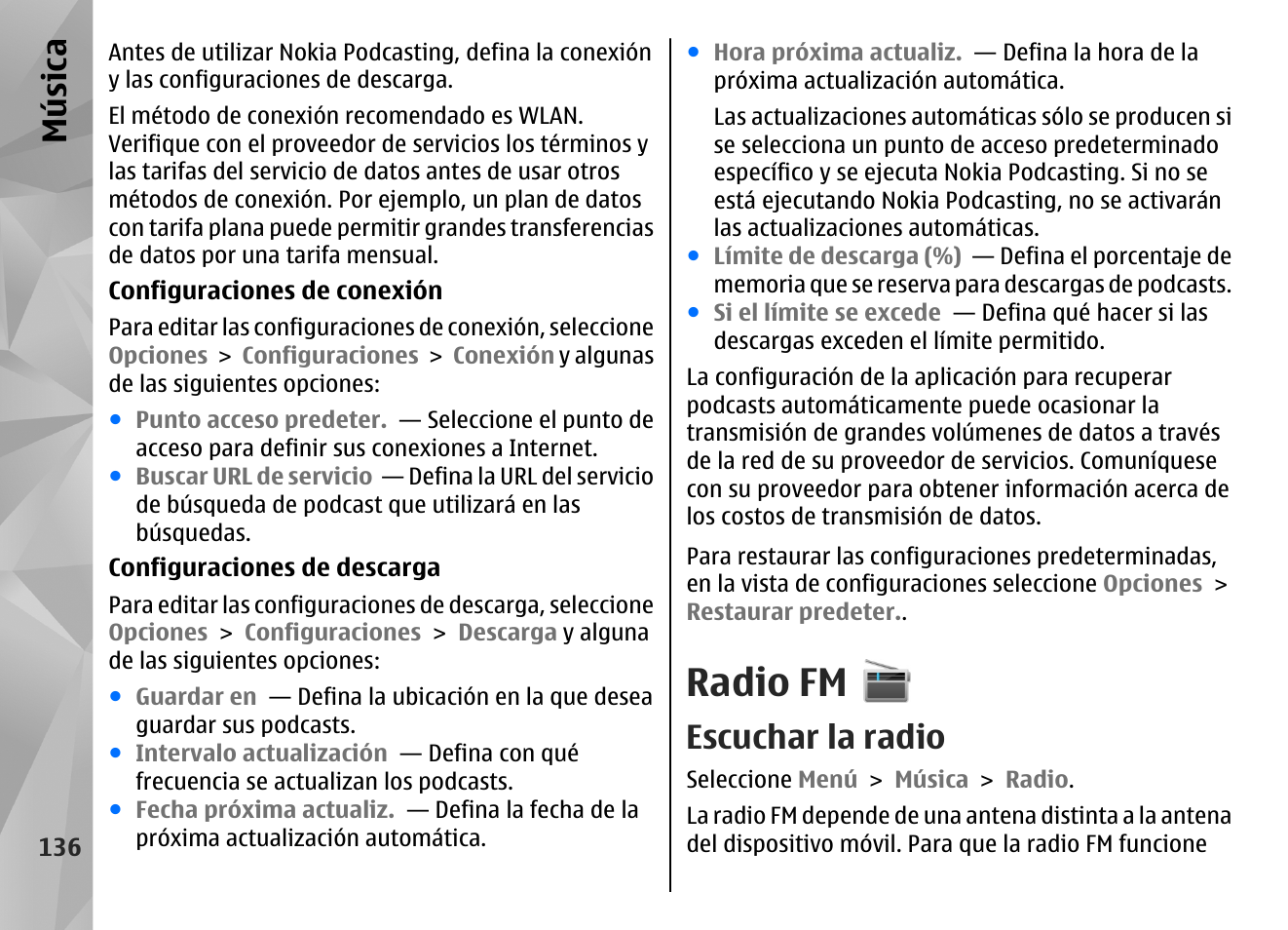 Radio fm, Escuchar la radio, Música | Nokia N97 User Manual | Page 304 / 357