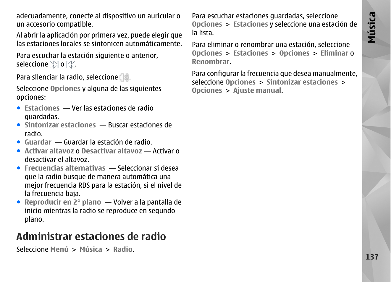 Administrar estaciones de radio, Música | Nokia N97 User Manual | Page 305 / 357