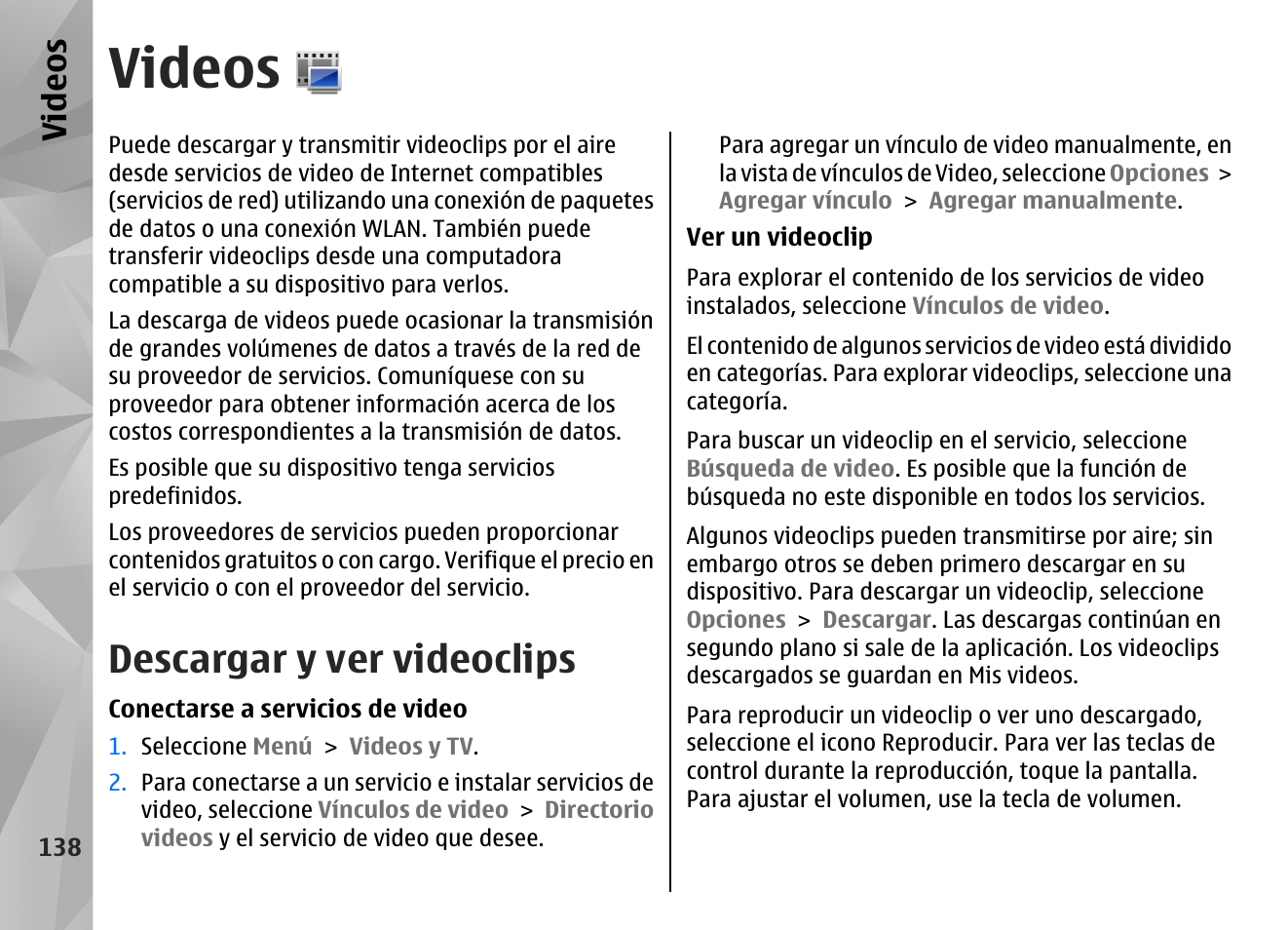 Videos, Descargar y ver videoclips, Video s | Nokia N97 User Manual | Page 306 / 357