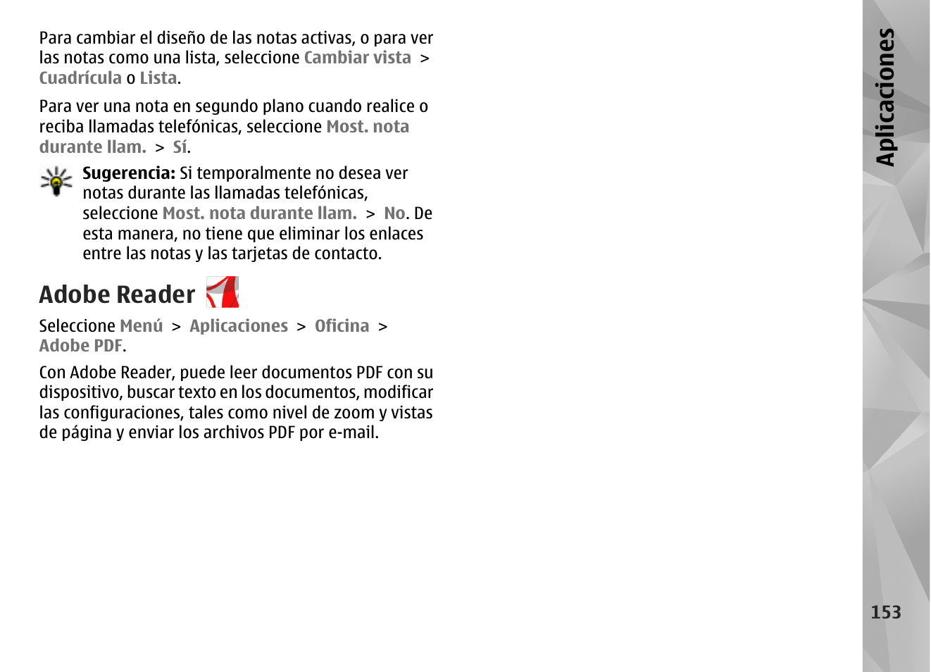 Adobe reader, Apl icaci ones | Nokia N97 User Manual | Page 321 / 357
