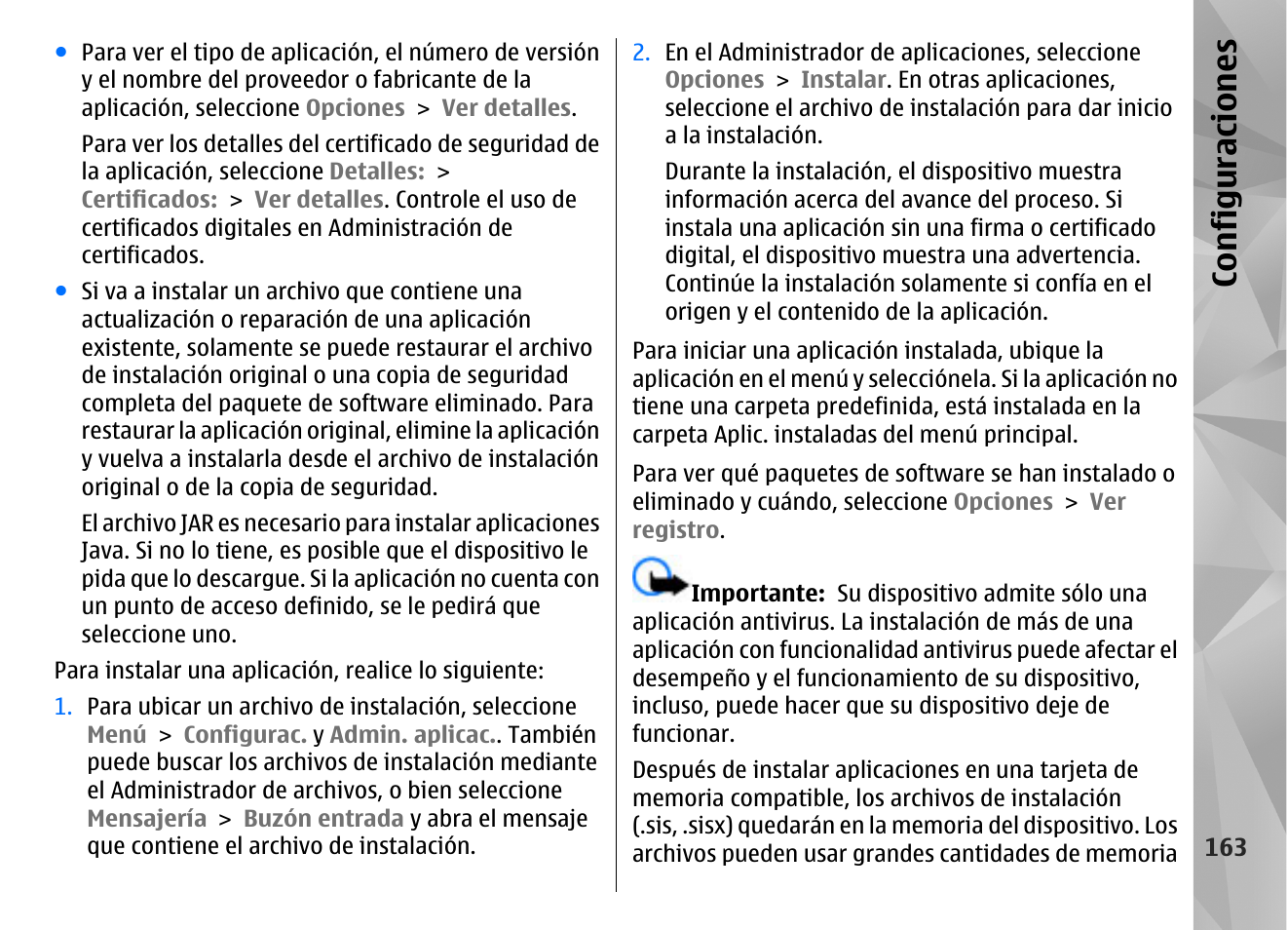 Configuraciones | Nokia N97 User Manual | Page 331 / 357