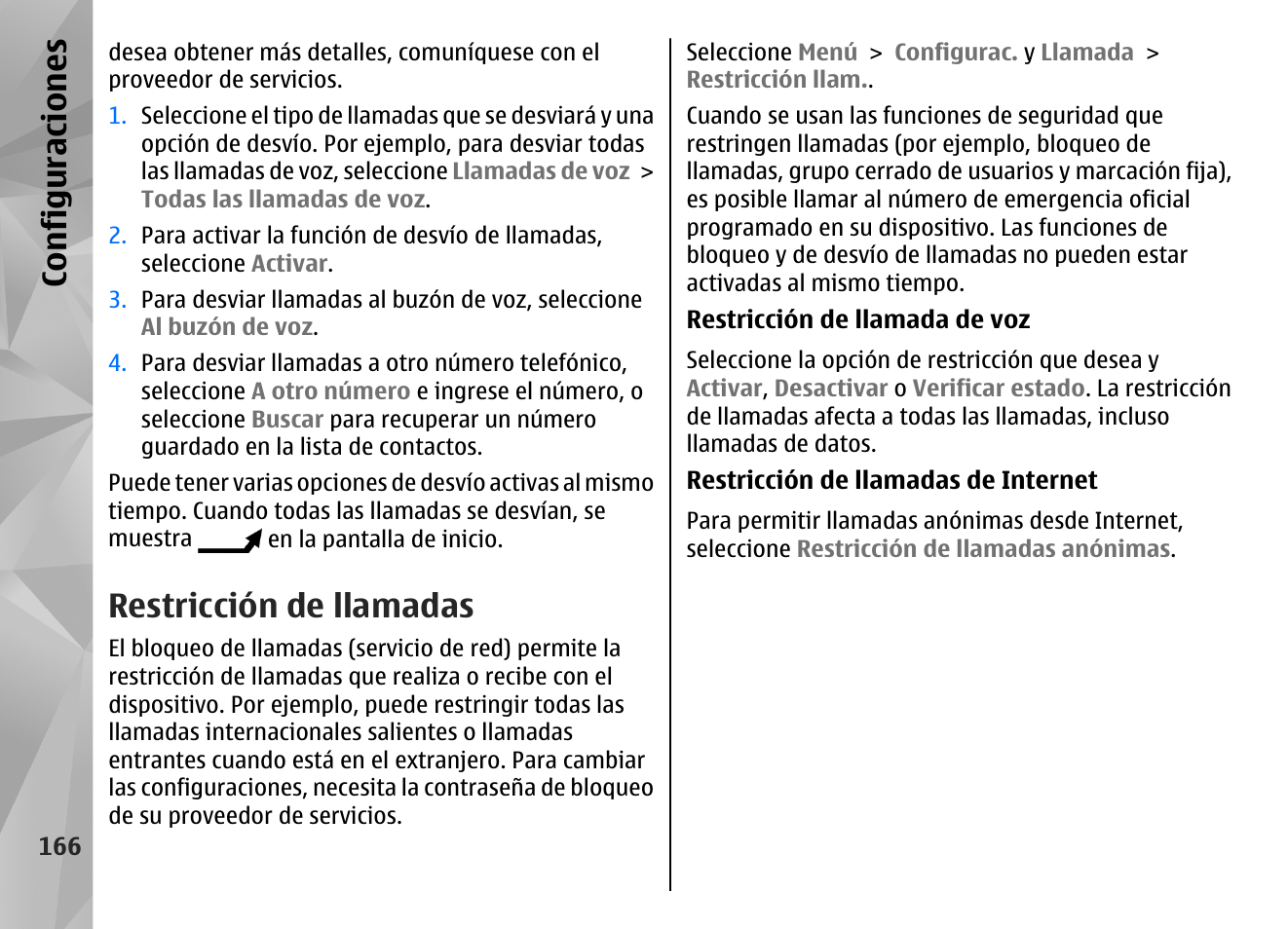 Restricción de llamadas, Configuraciones | Nokia N97 User Manual | Page 334 / 357
