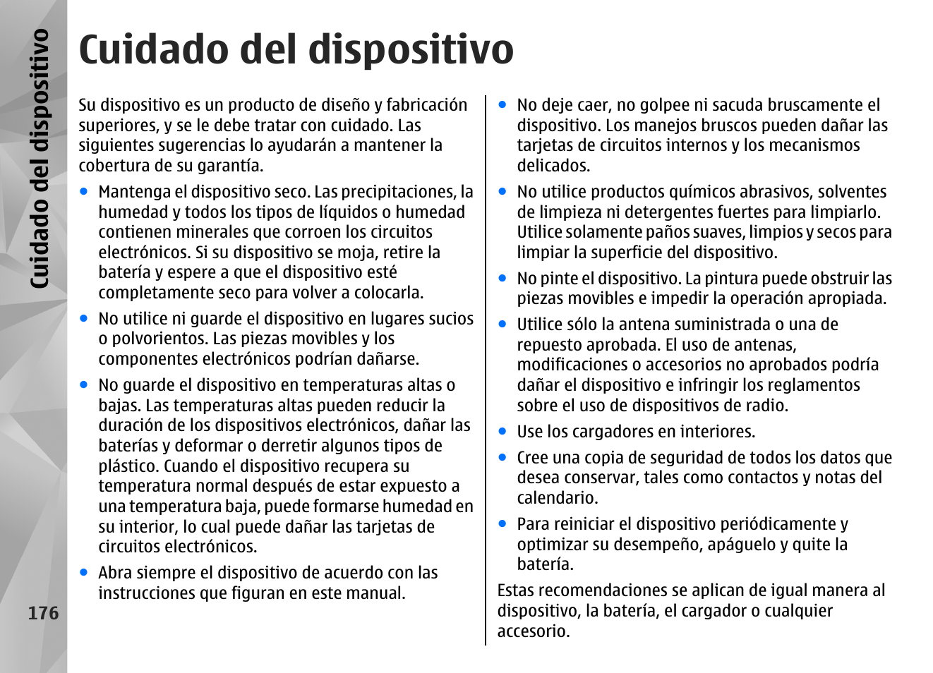 Cuidado del dispositivo, Cu idado de l dis pos itivo | Nokia N97 User Manual | Page 344 / 357