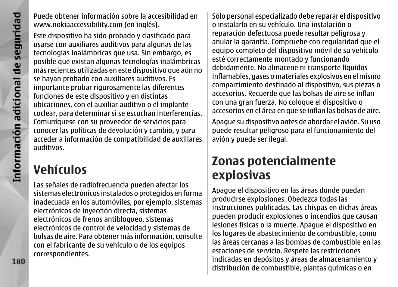 Vehículos, Zonas potencialmente explosivas, Info rm ación a dic ion al de se gu ridad | Nokia N97 User Manual | Page 348 / 357