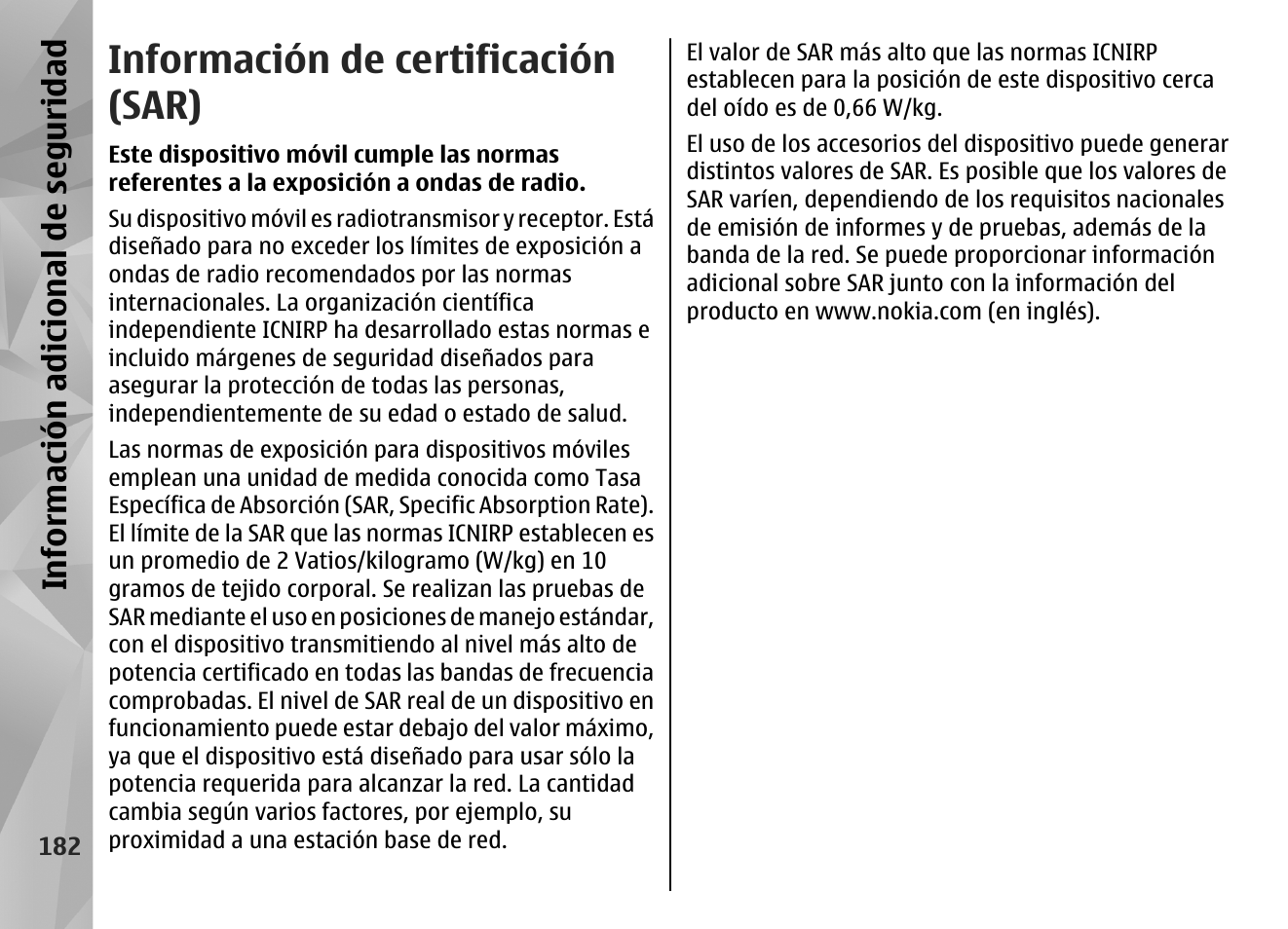 Información de certificación (sar), Info rm ación a dic ion al de se gu ridad | Nokia N97 User Manual | Page 350 / 357