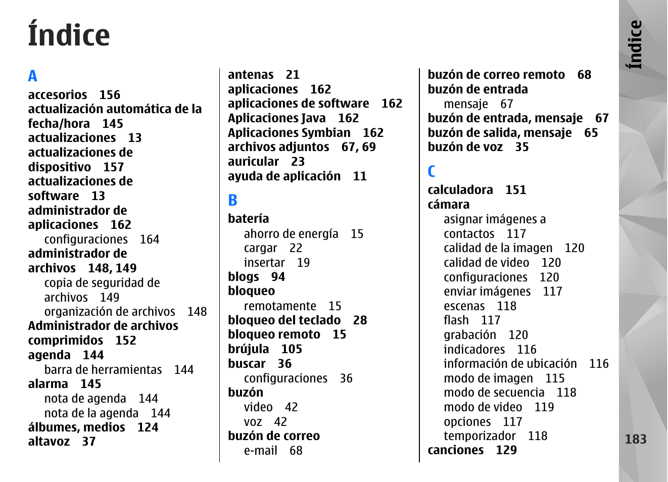 Índice | Nokia N97 User Manual | Page 351 / 357