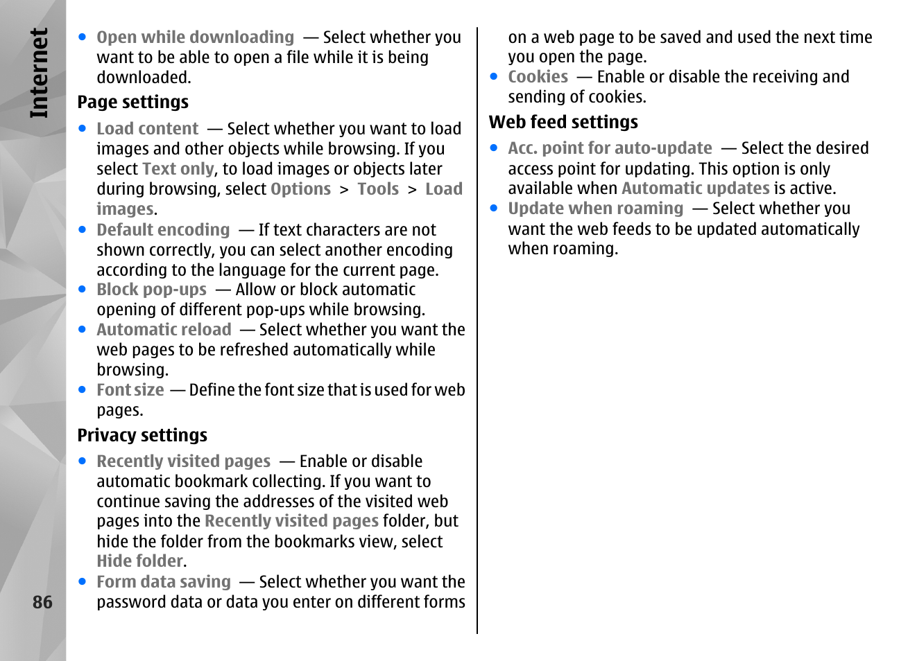 Internet | Nokia N97 User Manual | Page 86 / 357