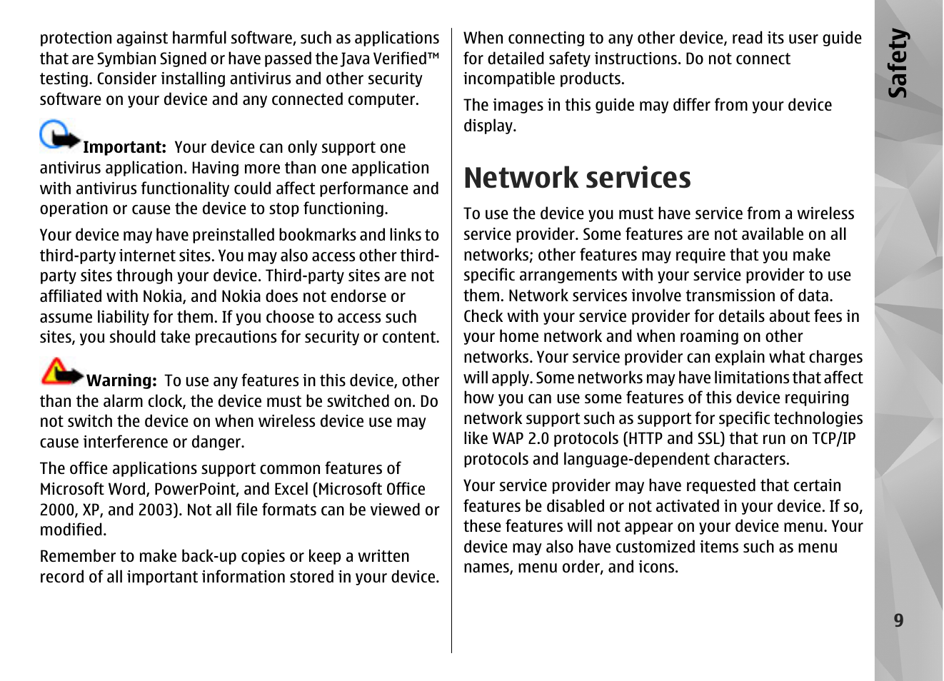 Network services, Safet y | Nokia N97 User Manual | Page 9 / 357