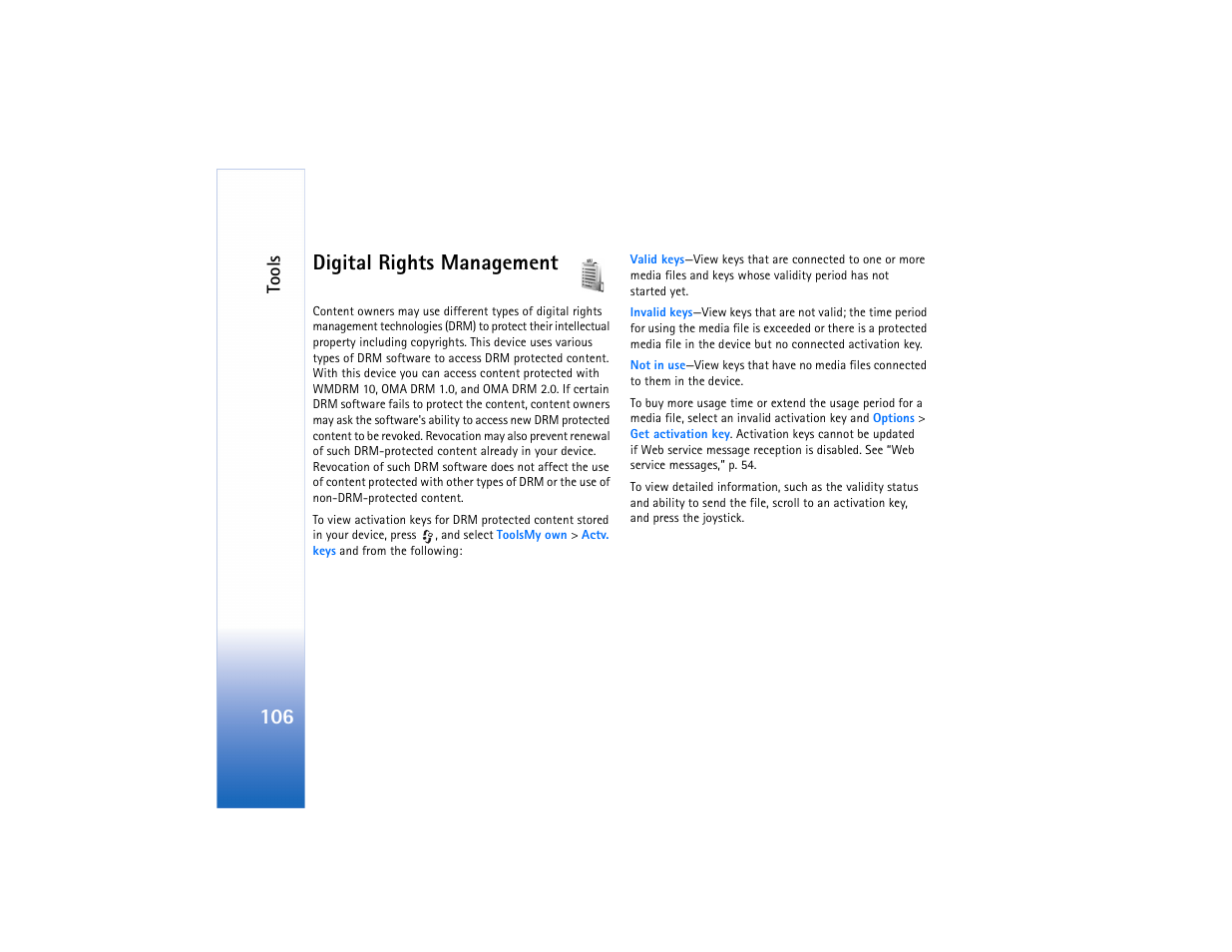 Digital rights management, 106 digital rights management | Nokia N91 User Manual | Page 107 / 257