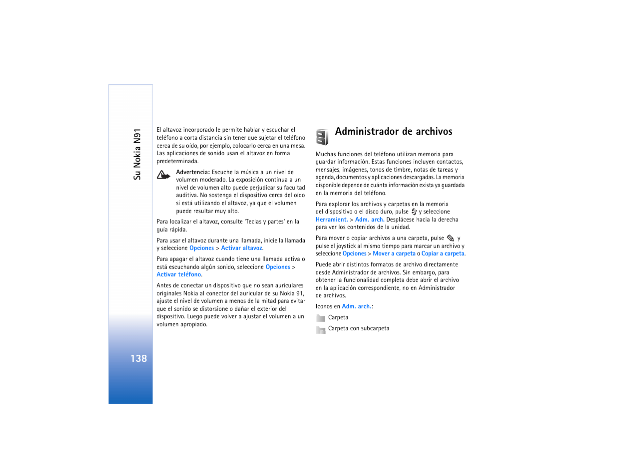 Administrador de archivos, Su nokia n91 | Nokia N91 User Manual | Page 139 / 257