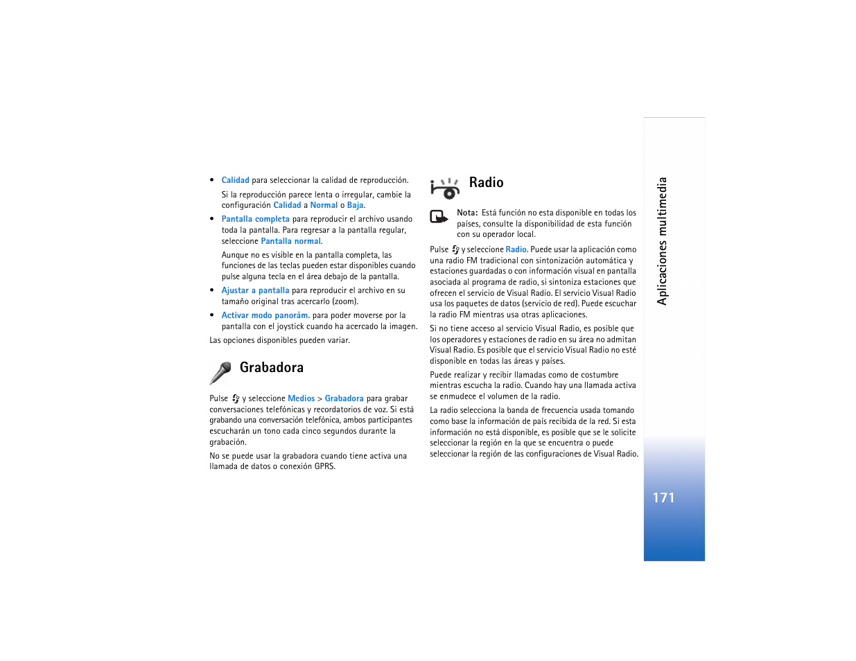 Grabadora, Radio, Grabadora radio | Nokia N91 User Manual | Page 172 / 257