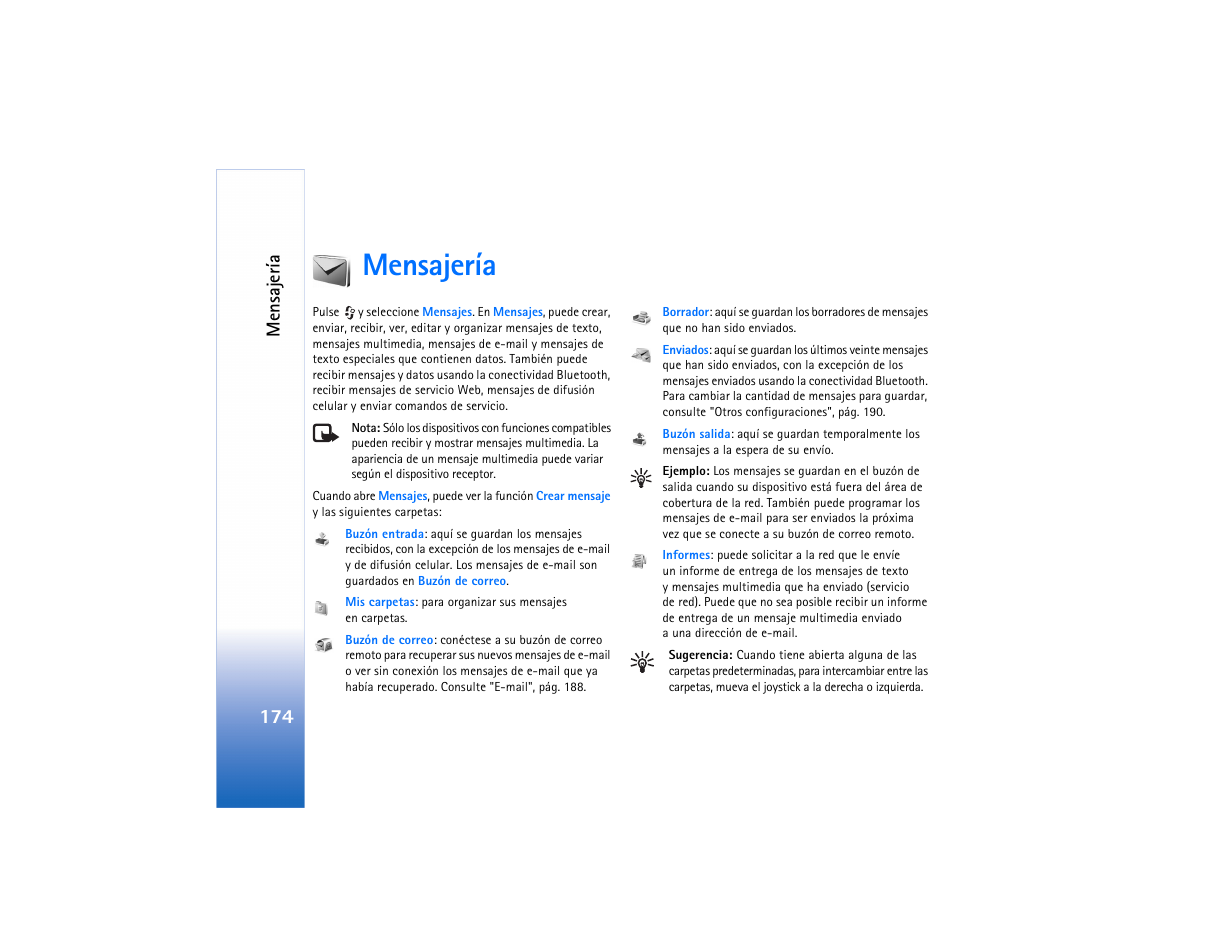 Mensajería, Mensajería”, p. 174 y, G. 174 | Nokia N91 User Manual | Page 175 / 257