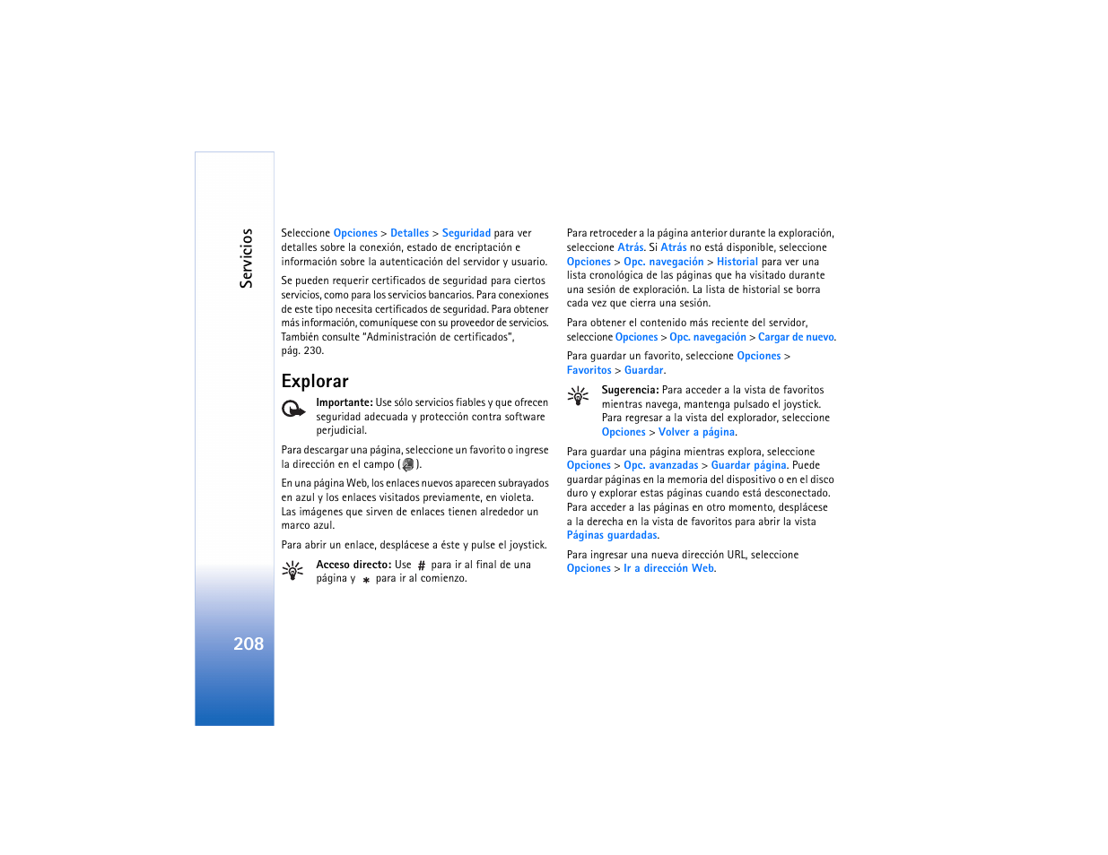 Explorar, Servic ios | Nokia N91 User Manual | Page 209 / 257