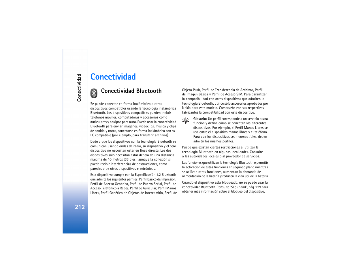 Conectividad, Conectividad bluetooth | Nokia N91 User Manual | Page 213 / 257