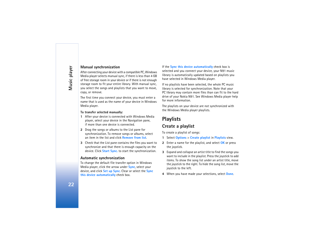Playlists, Create a playlist | Nokia N91 User Manual | Page 23 / 257