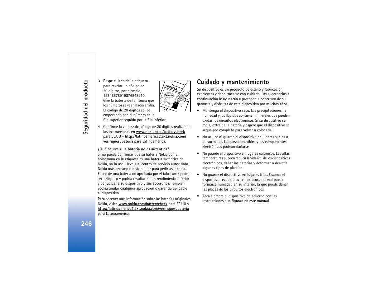 Cuidado y mantenimiento | Nokia N91 User Manual | Page 247 / 257