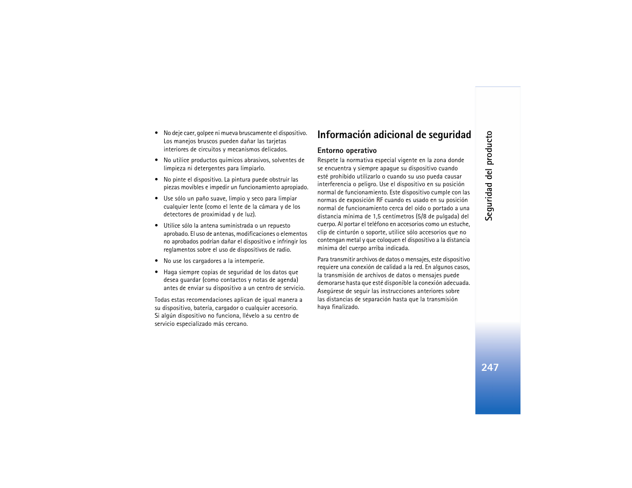 Información adicional de seguridad | Nokia N91 User Manual | Page 248 / 257