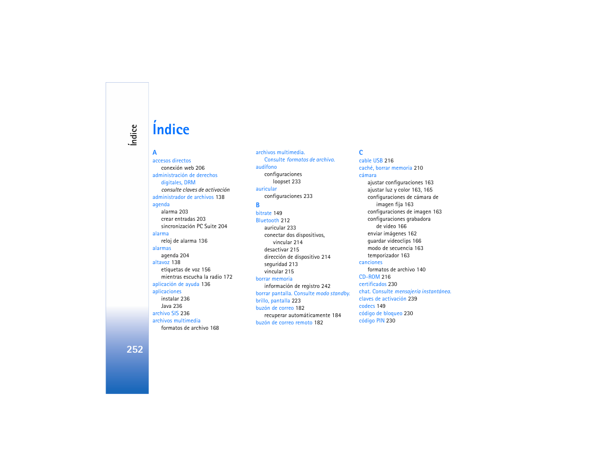 Índice, Ín d ic e | Nokia N91 User Manual | Page 253 / 257