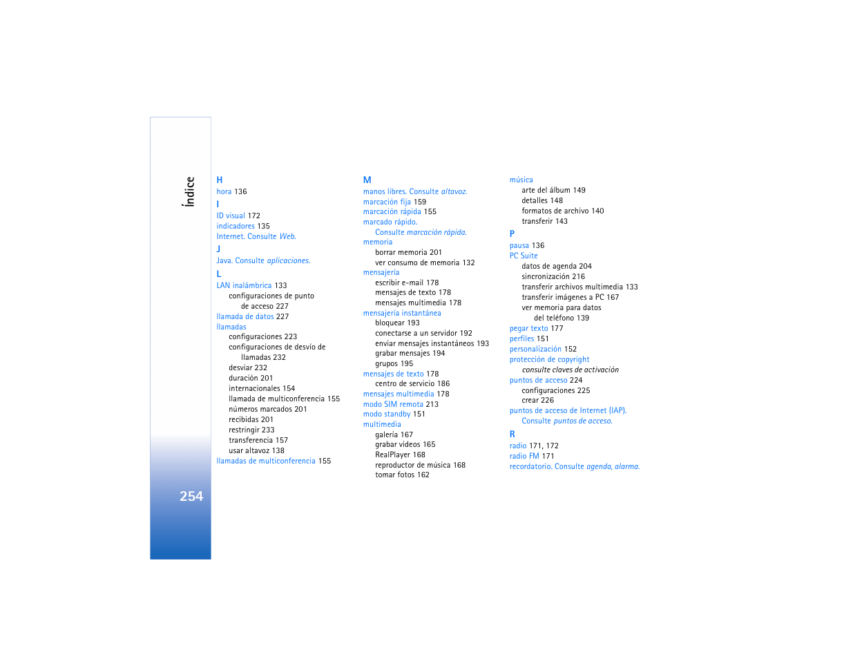 Ín d ic e | Nokia N91 User Manual | Page 255 / 257