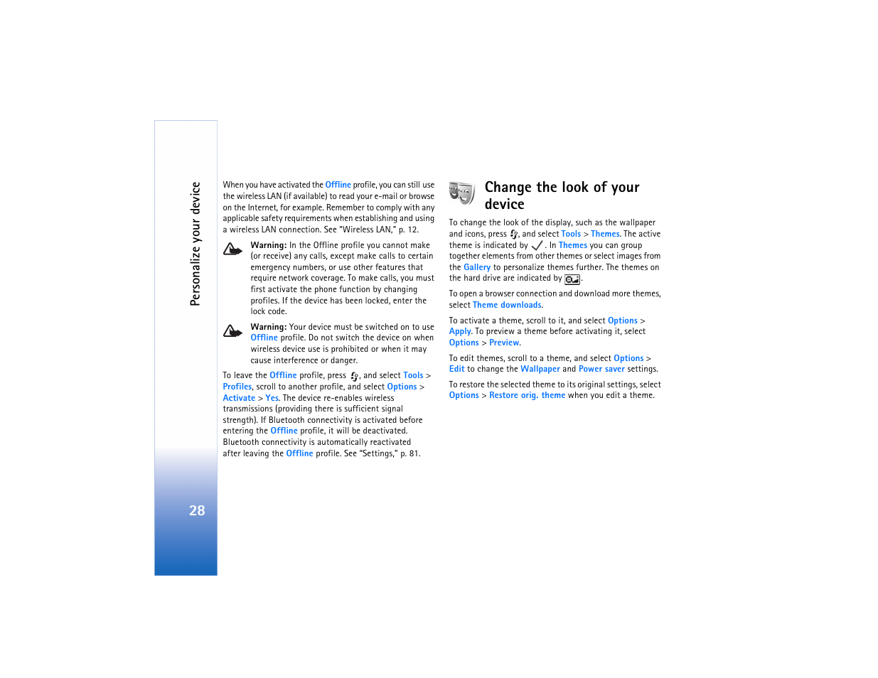 Change the look of your device, Per sonalize your device | Nokia N91 User Manual | Page 29 / 257