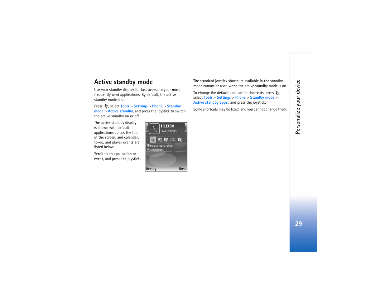 Active standby, Active standby mode, 29 active standby mode | Nokia N91 User Manual | Page 30 / 257