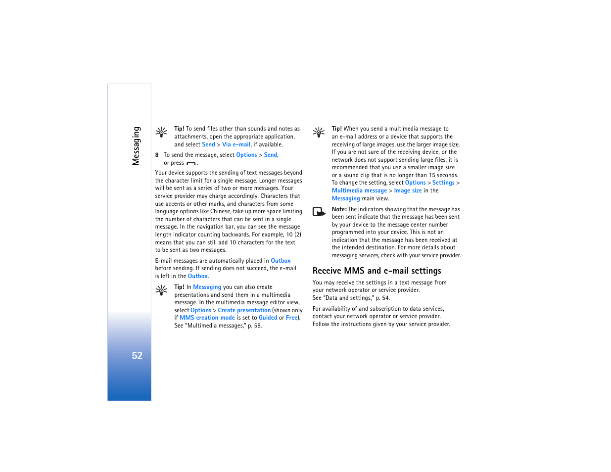 Receive mms and e-mail settings, Messaging | Nokia N91 User Manual | Page 53 / 257