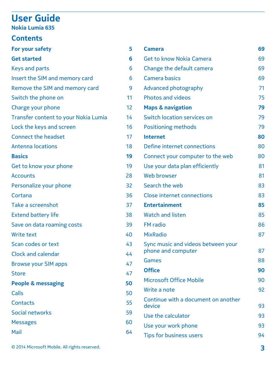 Nokia Lumia 635 User Manual | Page 3 / 114