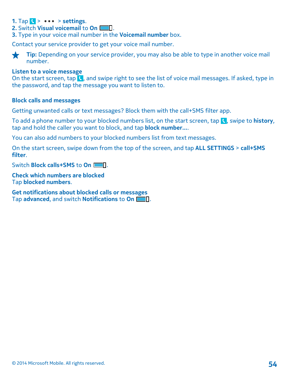 Block calls and messages | Nokia Lumia 635 User Manual | Page 54 / 114