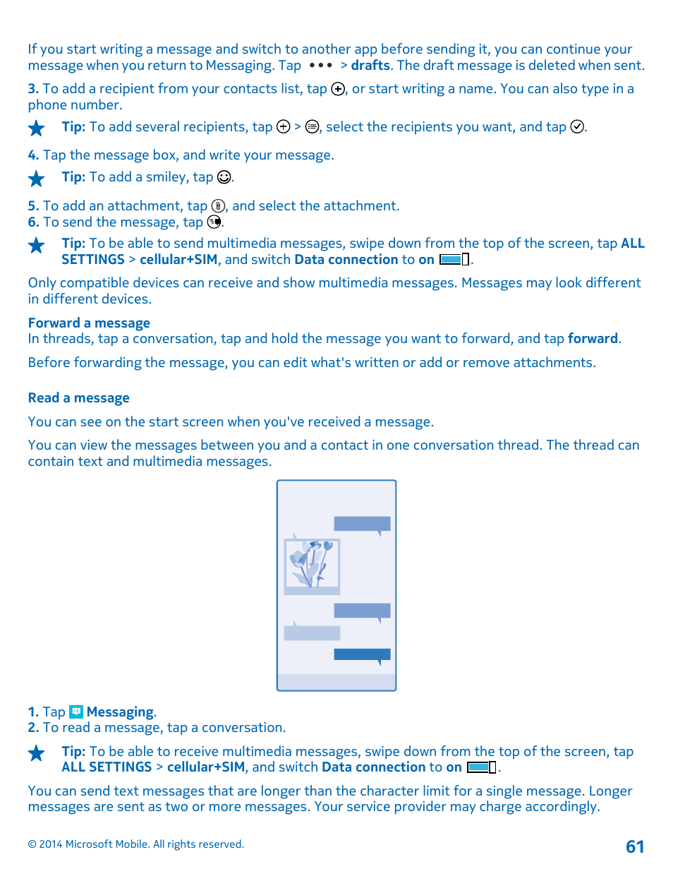 Read a message | Nokia Lumia 635 User Manual | Page 61 / 114